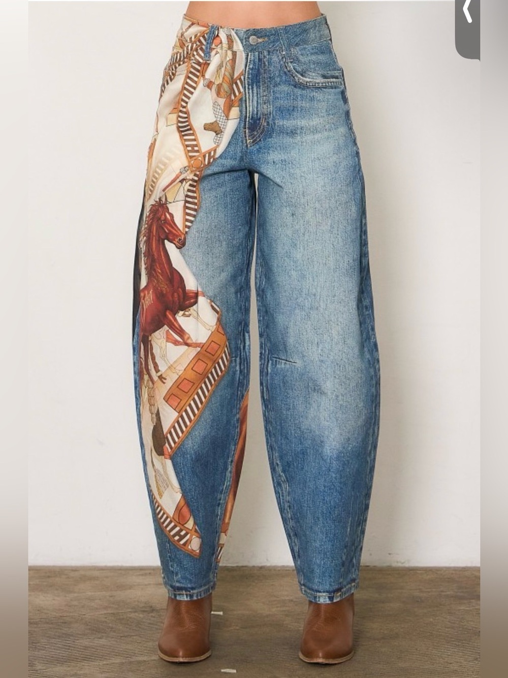 J61. ❤️Barrel Jeans with Horse Print Panel
